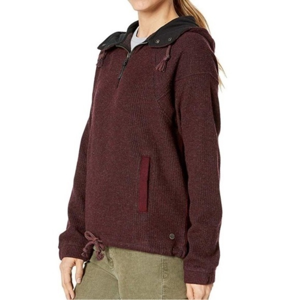 PrAna Hartlie wool blend pullover half zip jacket mulled wine M